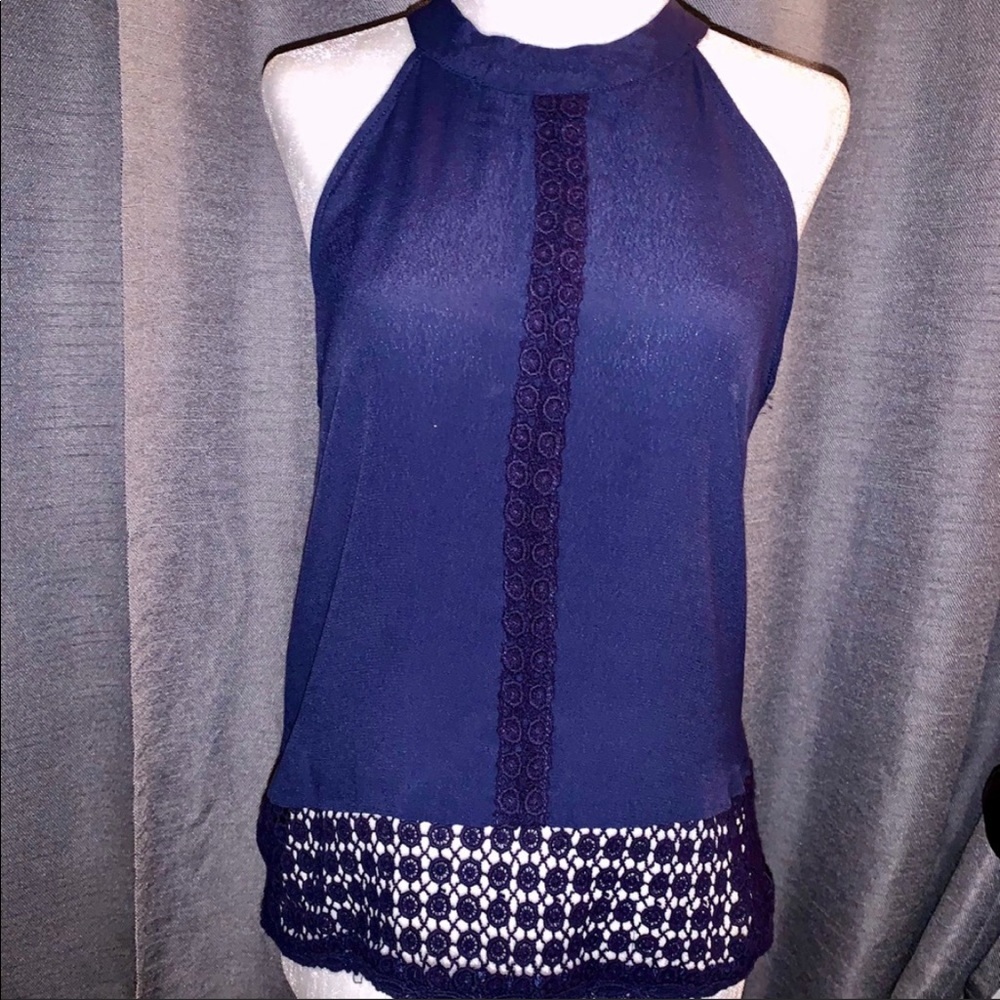 Bleuh Ciel Navy Tank with Crochet Detail